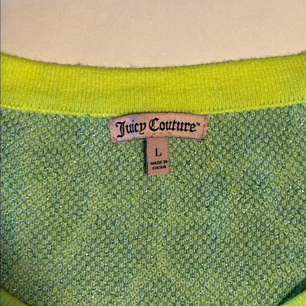 Juicy couture Leopard Print and Neon Green Crewneck Sweater size L Y2K - Picture 2 of 5